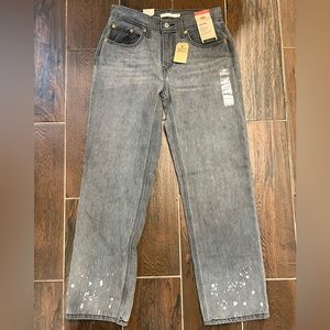 Levis Jeans Womens 27 Gray Low Pro Relaxed Straight Leg Mid Rise Splatter NWT